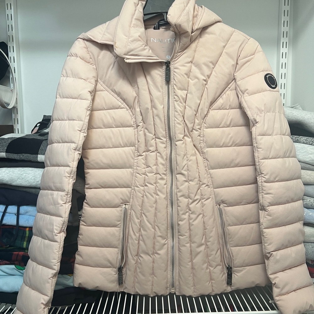 Nautica Cream Puffer Jacket with Quilted Design